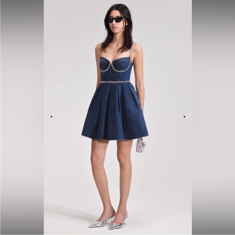 Self-Portrait Denim diamanté Mini Dress